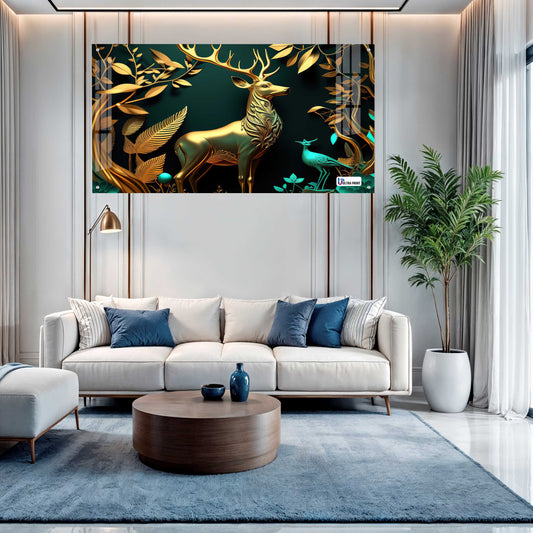 Luxury Golden Stag Forest Acrylic Wall Art
