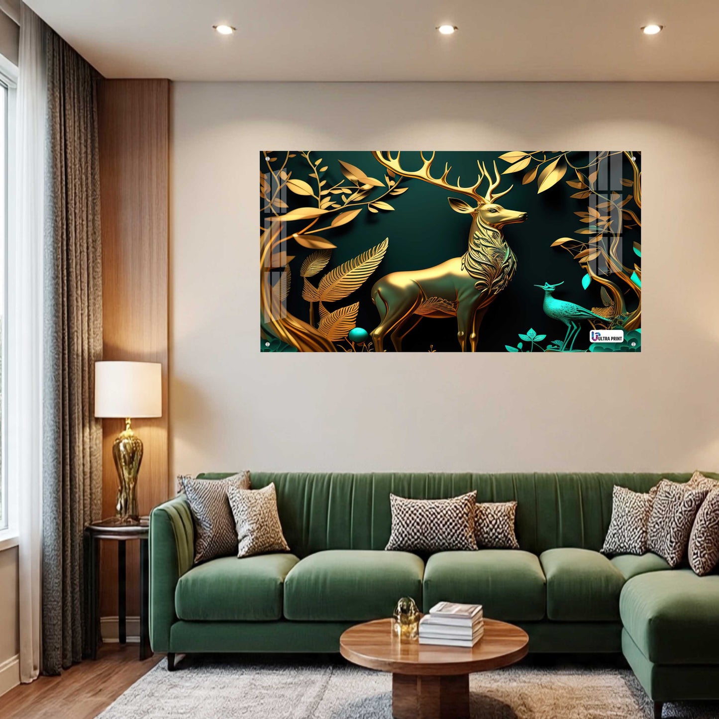 Luxury Golden Stag Forest Acrylic Wall Art