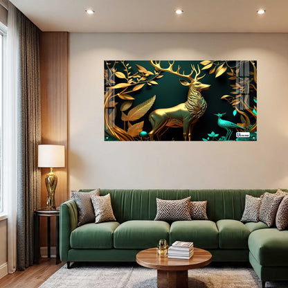 Luxury Golden Stag Forest Acrylic Wall Art