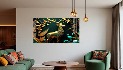 Luxury Golden Stag Forest Acrylic Wall Art