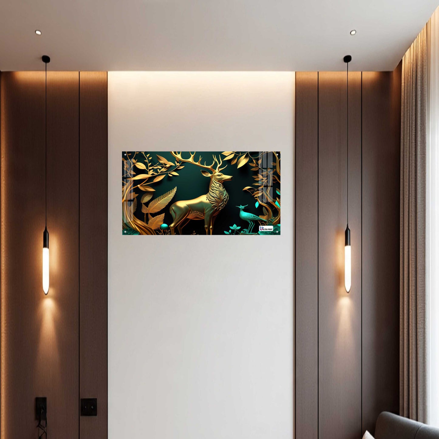 Luxury Golden Stag Forest Acrylic Wall Art
