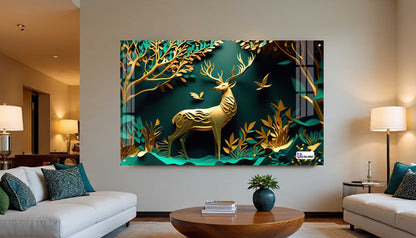 Luxury Golden Stag Forest Acrylic Wall Art