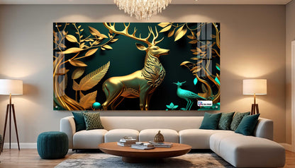 Luxury Golden Stag Forest Acrylic Wall Art