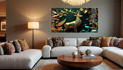 Luxury Golden Stag Forest Acrylic Wall Art