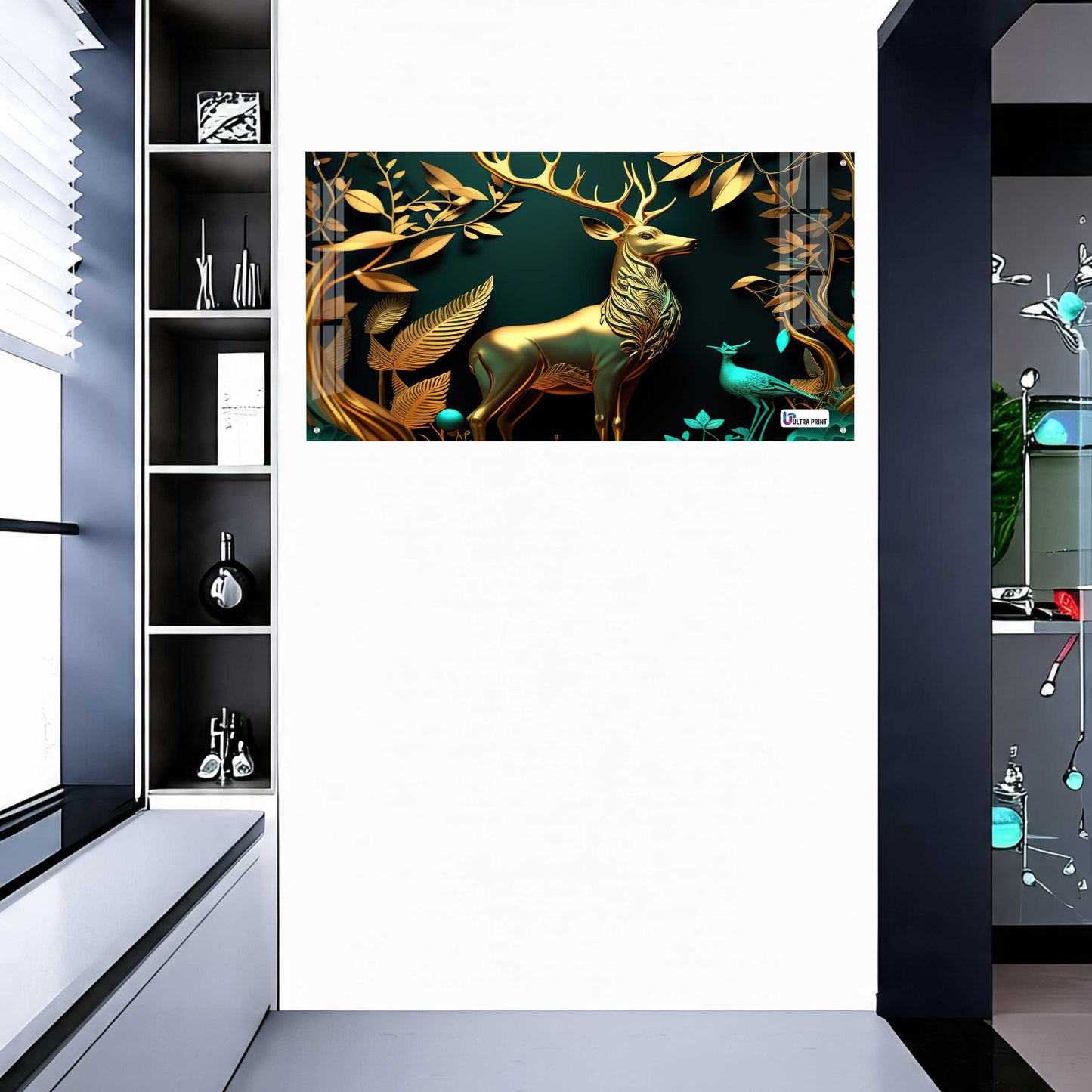 Luxury Golden Stag Forest Acrylic Wall Art