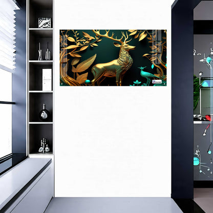 Luxury Golden Stag Forest Acrylic Wall Art
