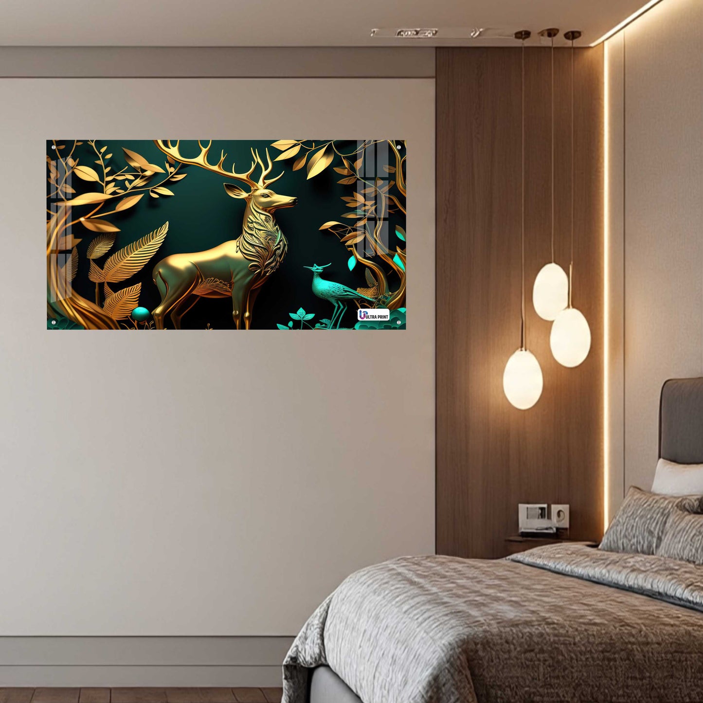 Luxury Golden Stag Forest Acrylic Wall Art