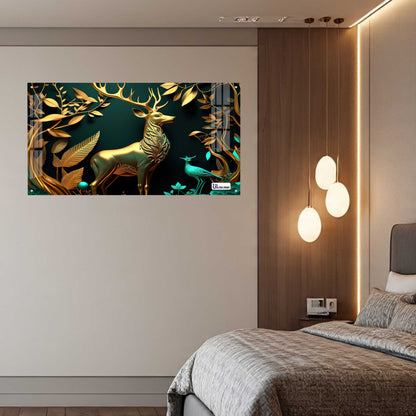 Luxury Golden Stag Forest Acrylic Wall Art