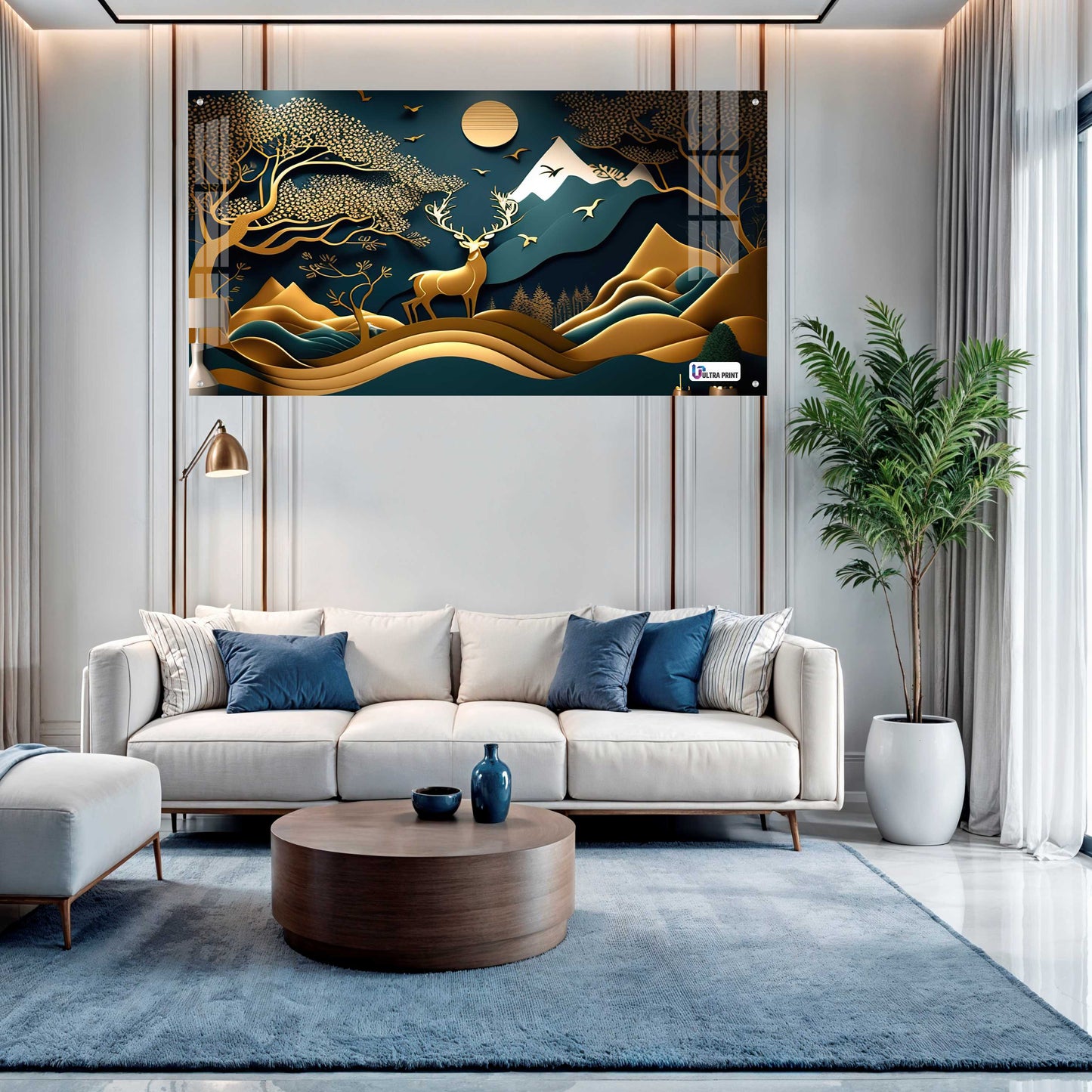 Golden Mountain Stag Landscape Acrylic Wall Art