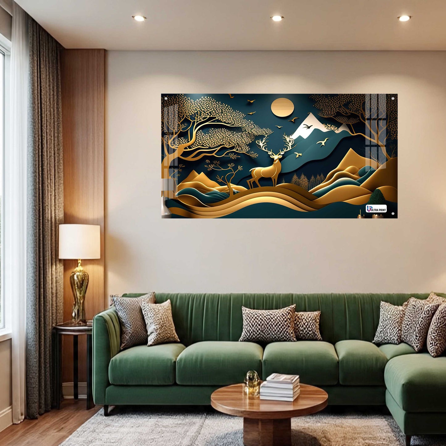 Golden Mountain Stag Landscape Acrylic Wall Art