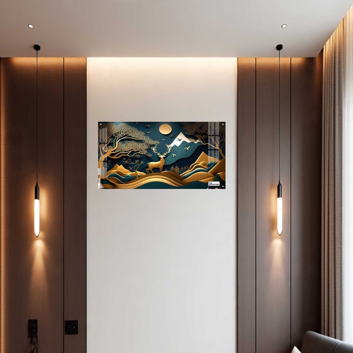 Golden Mountain Stag Landscape Acrylic Wall Art