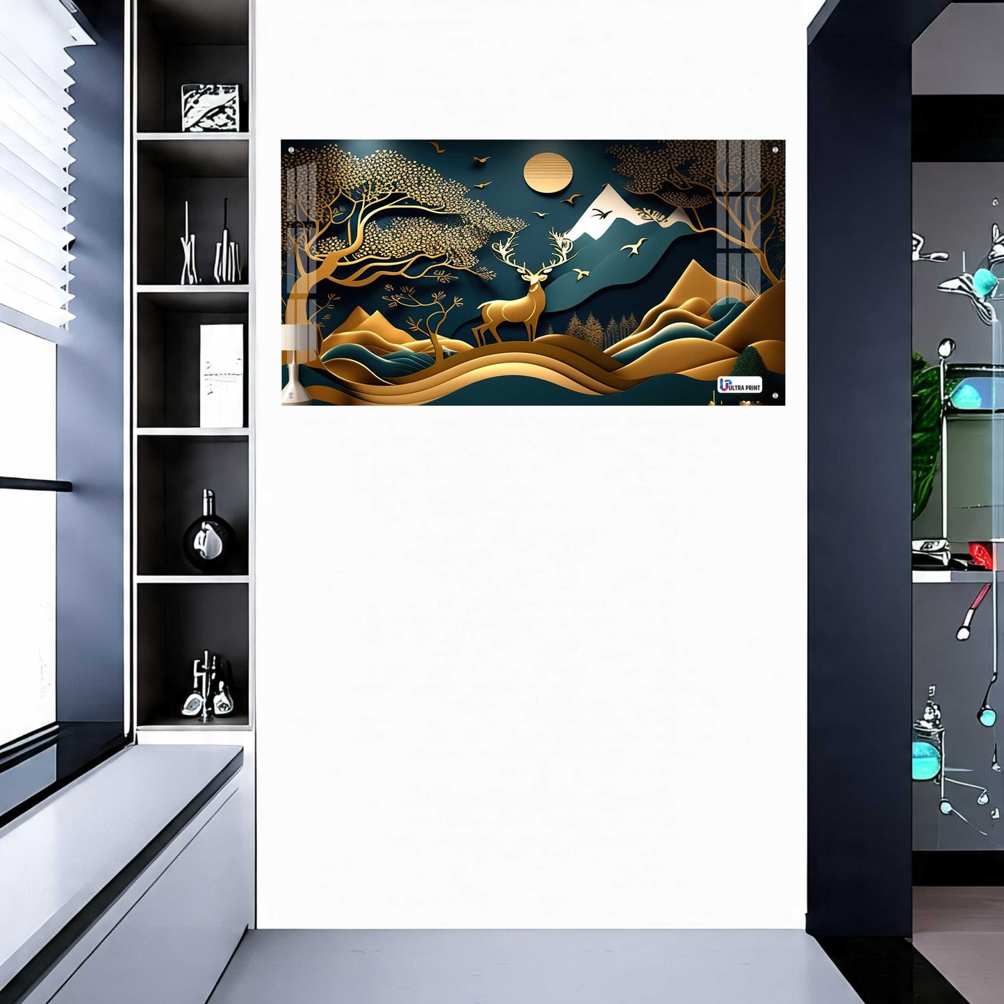 Golden Mountain Stag Landscape Acrylic Wall Art