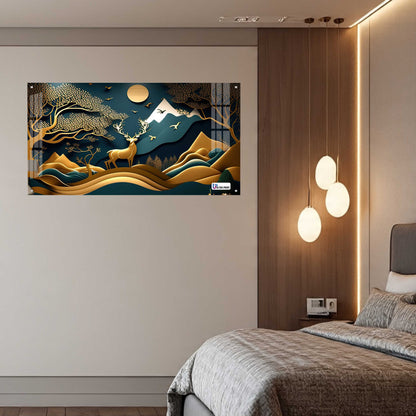 Golden Mountain Stag Landscape Acrylic Wall Art