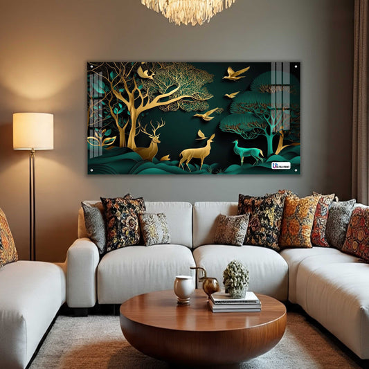 Golden Forest Deer Acrylic Wall Art