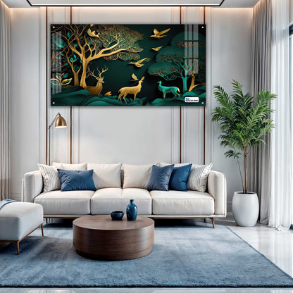 Golden Forest Deer Acrylic Wall Art