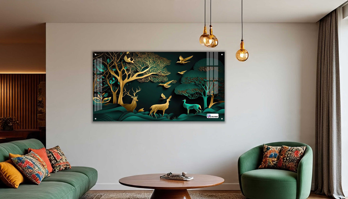 Golden Forest Deer Acrylic Wall Art