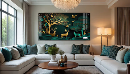 Golden Forest Deer Acrylic Wall Art