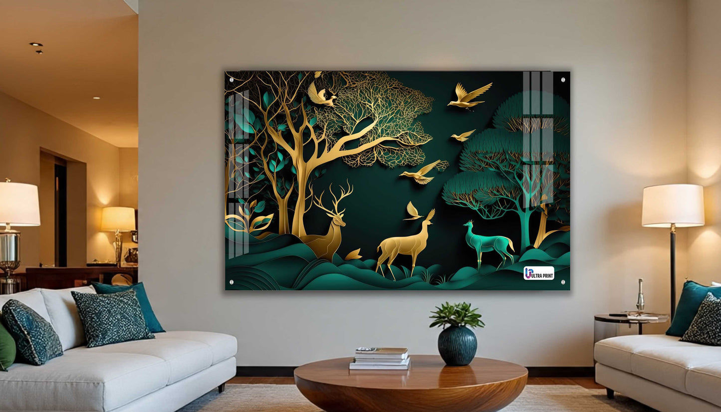 Golden Forest Deer Acrylic Wall Art
