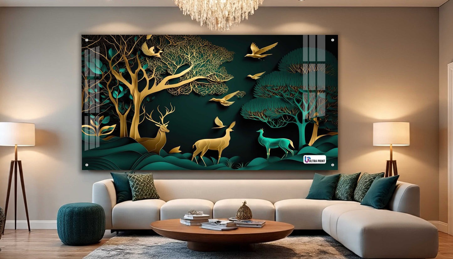 Golden Forest Deer Acrylic Wall Art
