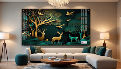 Golden Forest Deer Acrylic Wall Art