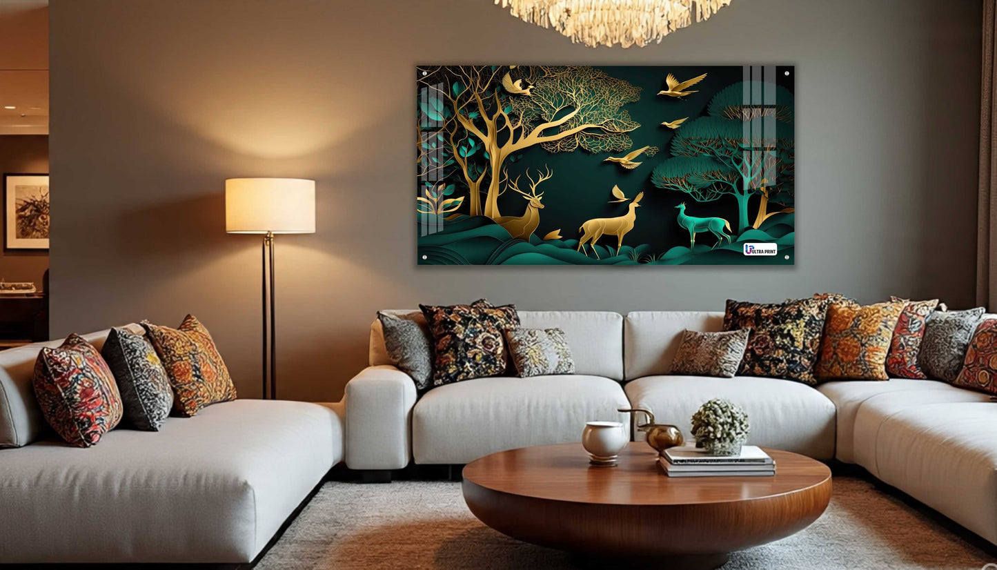Golden Forest Deer Acrylic Wall Art