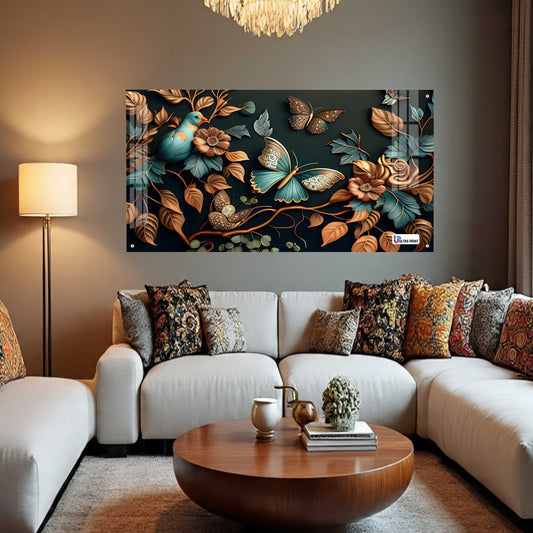Elegant Bird & Butterfly Botanical Acrylic Wall Art