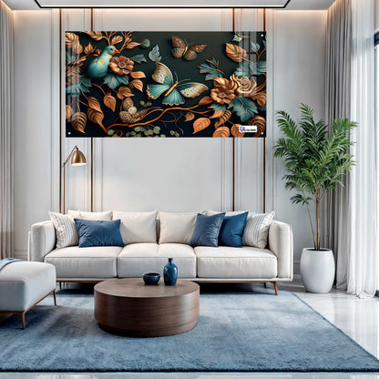 Elegant Bird & Butterfly Botanical Acrylic Wall Art