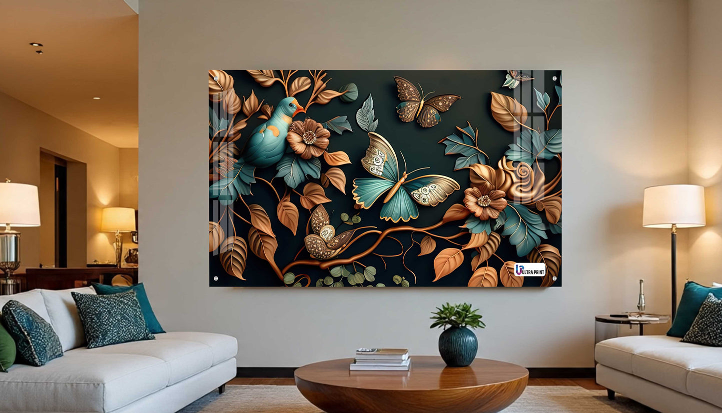Elegant Bird & Butterfly Botanical Acrylic Wall Art