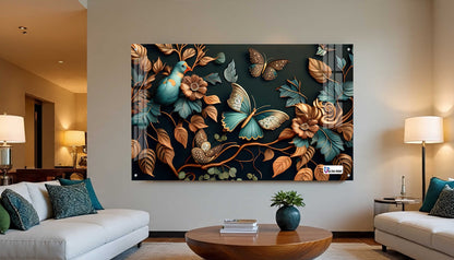 Elegant Bird & Butterfly Botanical Acrylic Wall Art