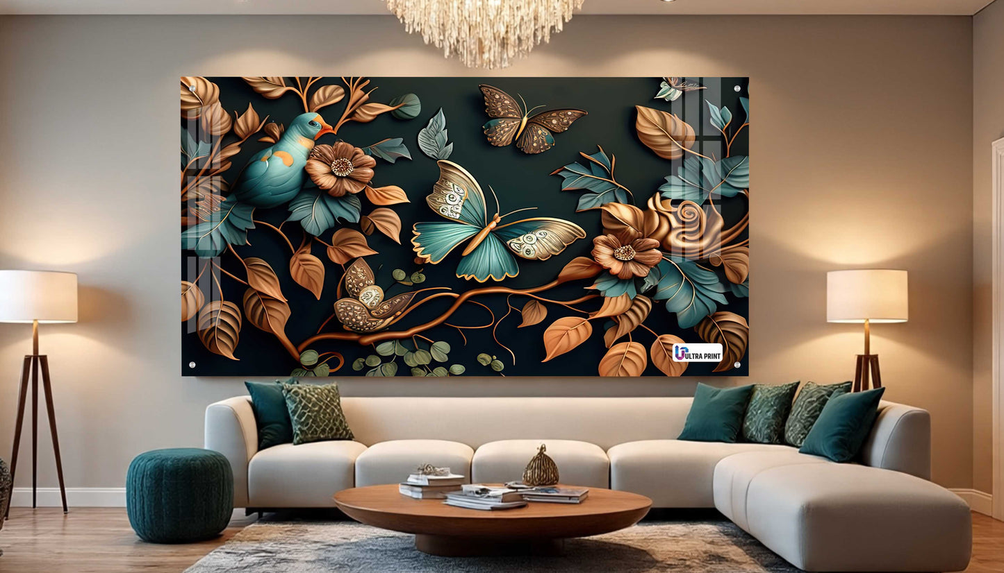 Elegant Bird & Butterfly Botanical Acrylic Wall Art
