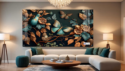 Elegant Bird & Butterfly Botanical Acrylic Wall Art