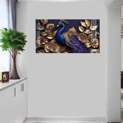 Royal Blue Peacock Floral Acrylic Wall Art