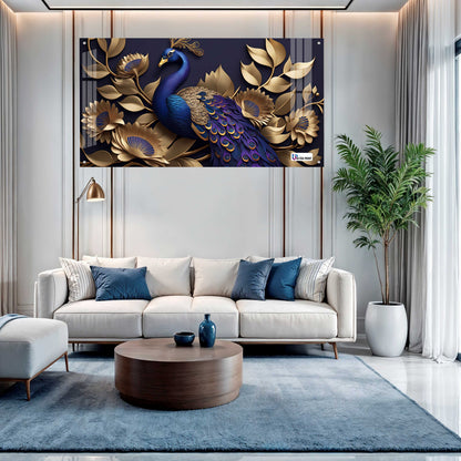 Royal Blue Peacock Floral Acrylic Wall Art
