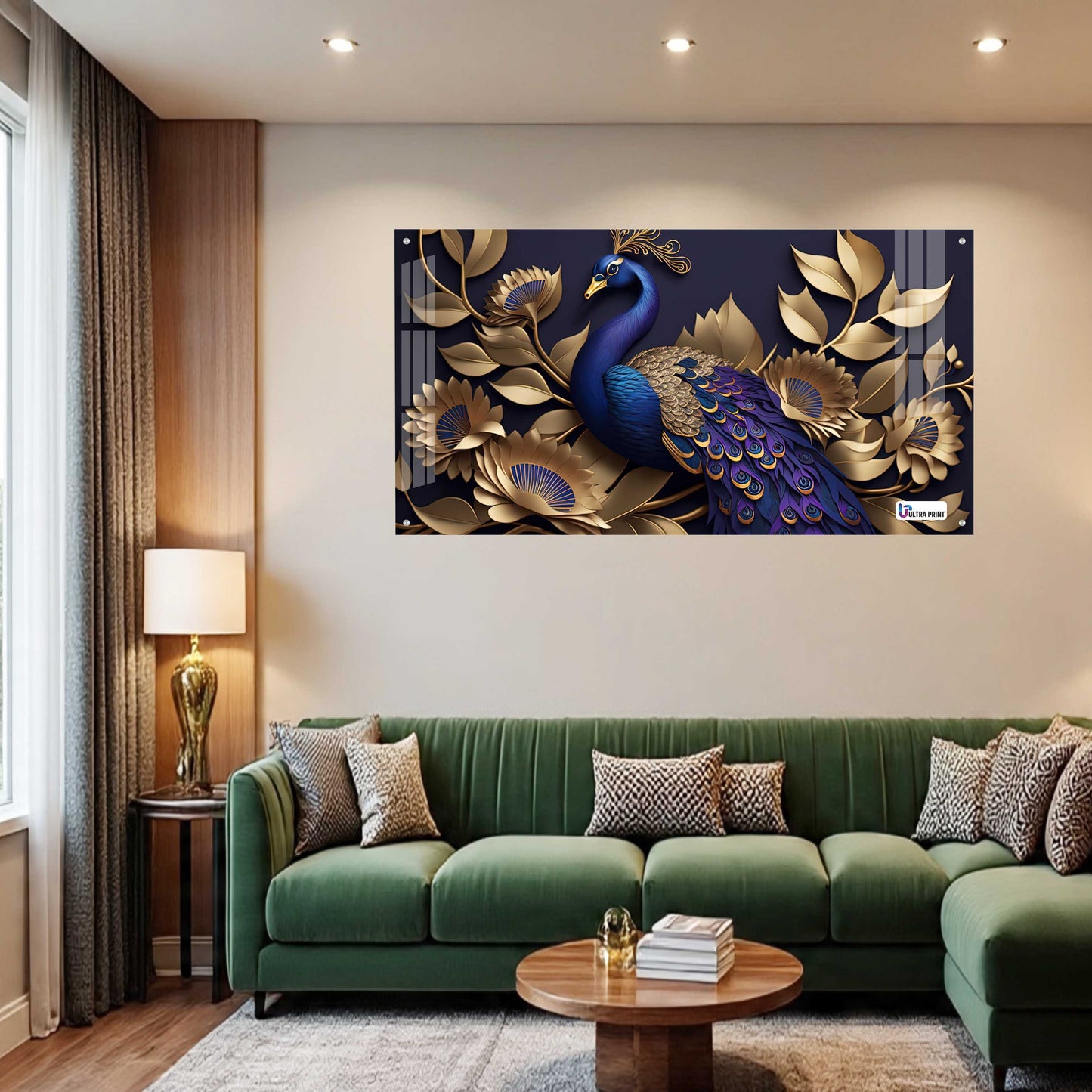 Royal Blue Peacock Floral Acrylic Wall Art