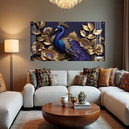 Royal Blue Peacock Floral Acrylic Wall Art
