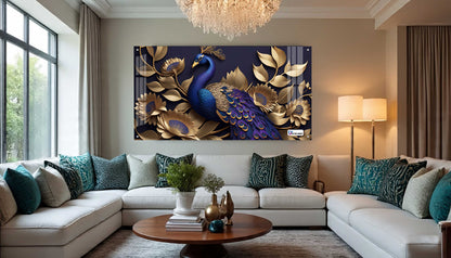 Royal Blue Peacock Floral Acrylic Wall Art