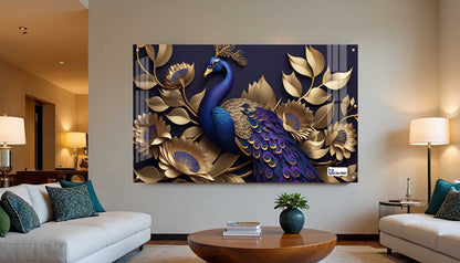 Royal Blue Peacock Floral Acrylic Wall Art