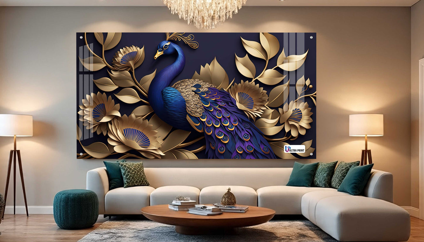 Royal Blue Peacock Floral Acrylic Wall Art
