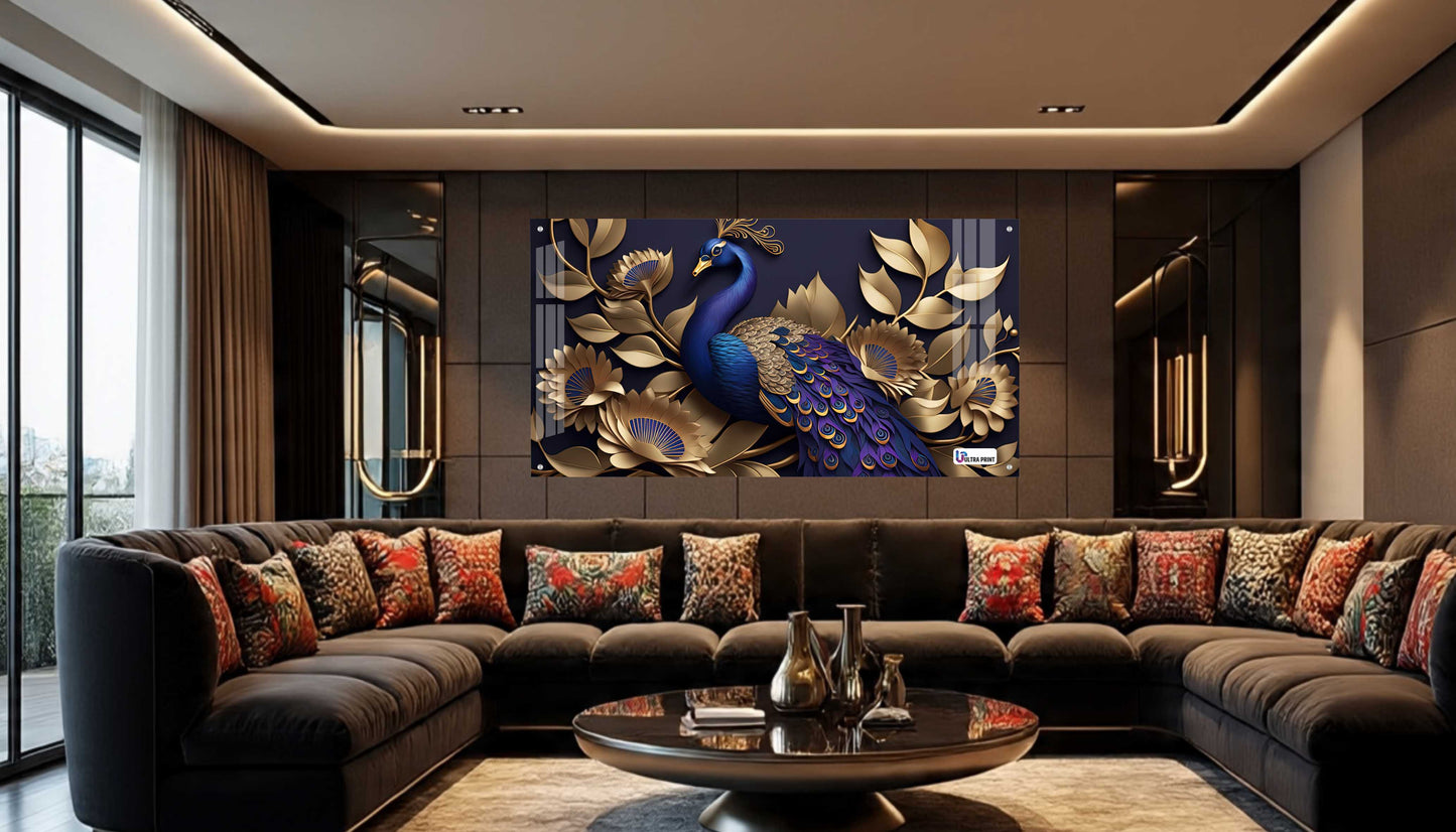 Royal Blue Peacock Floral Acrylic Wall Art