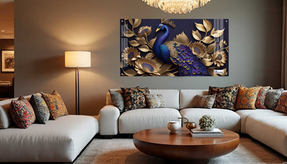 Royal Blue Peacock Floral Acrylic Wall Art