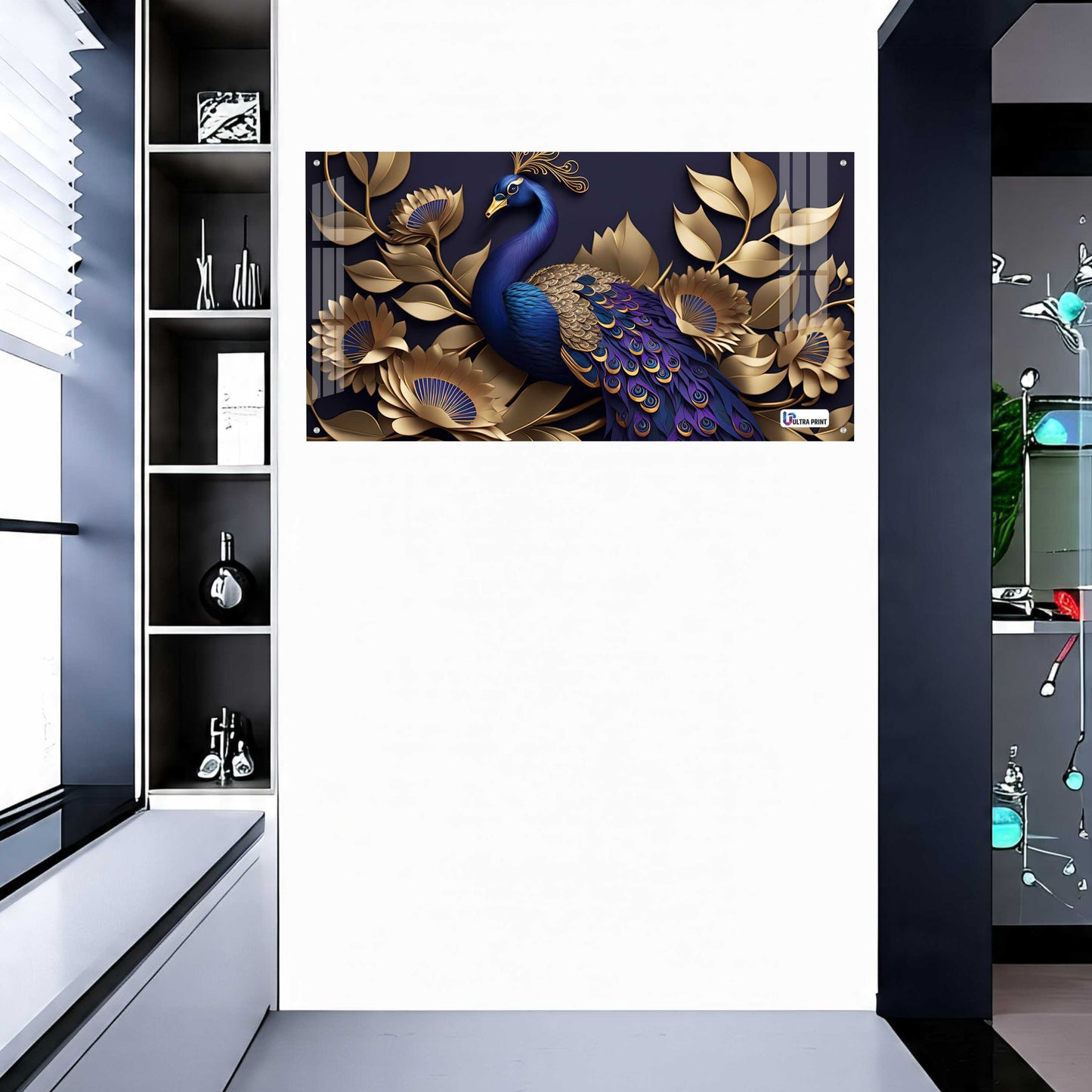 Royal Blue Peacock Floral Acrylic Wall Art