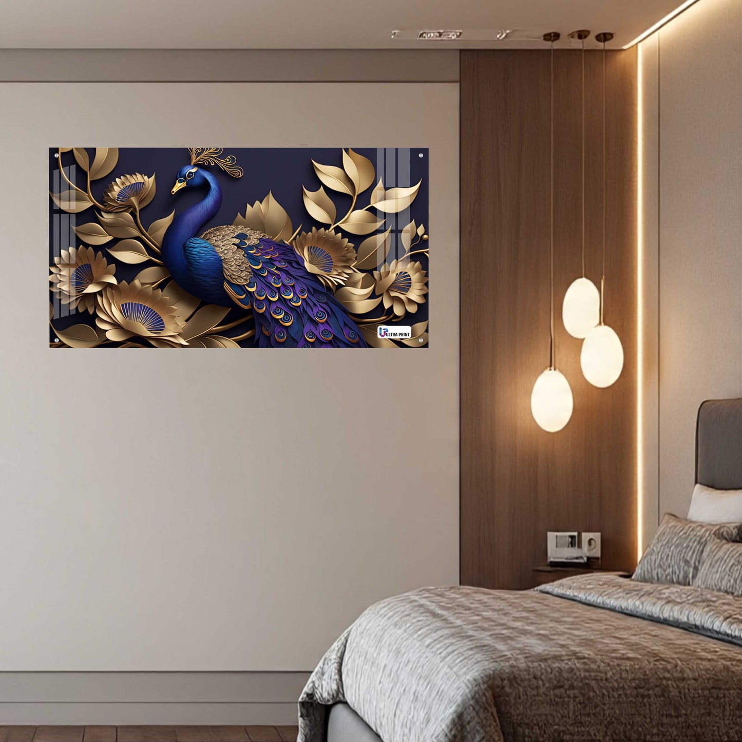 Royal Blue Peacock Floral Acrylic Wall Art