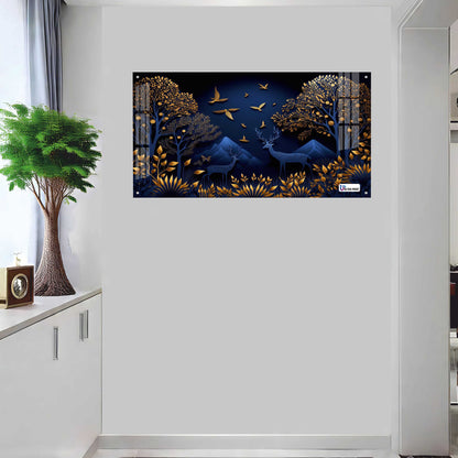 Midnight Blue Deer Landscape Acrylic Wall Art