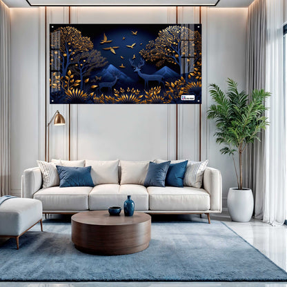 Midnight Blue Deer Landscape Acrylic Wall Art