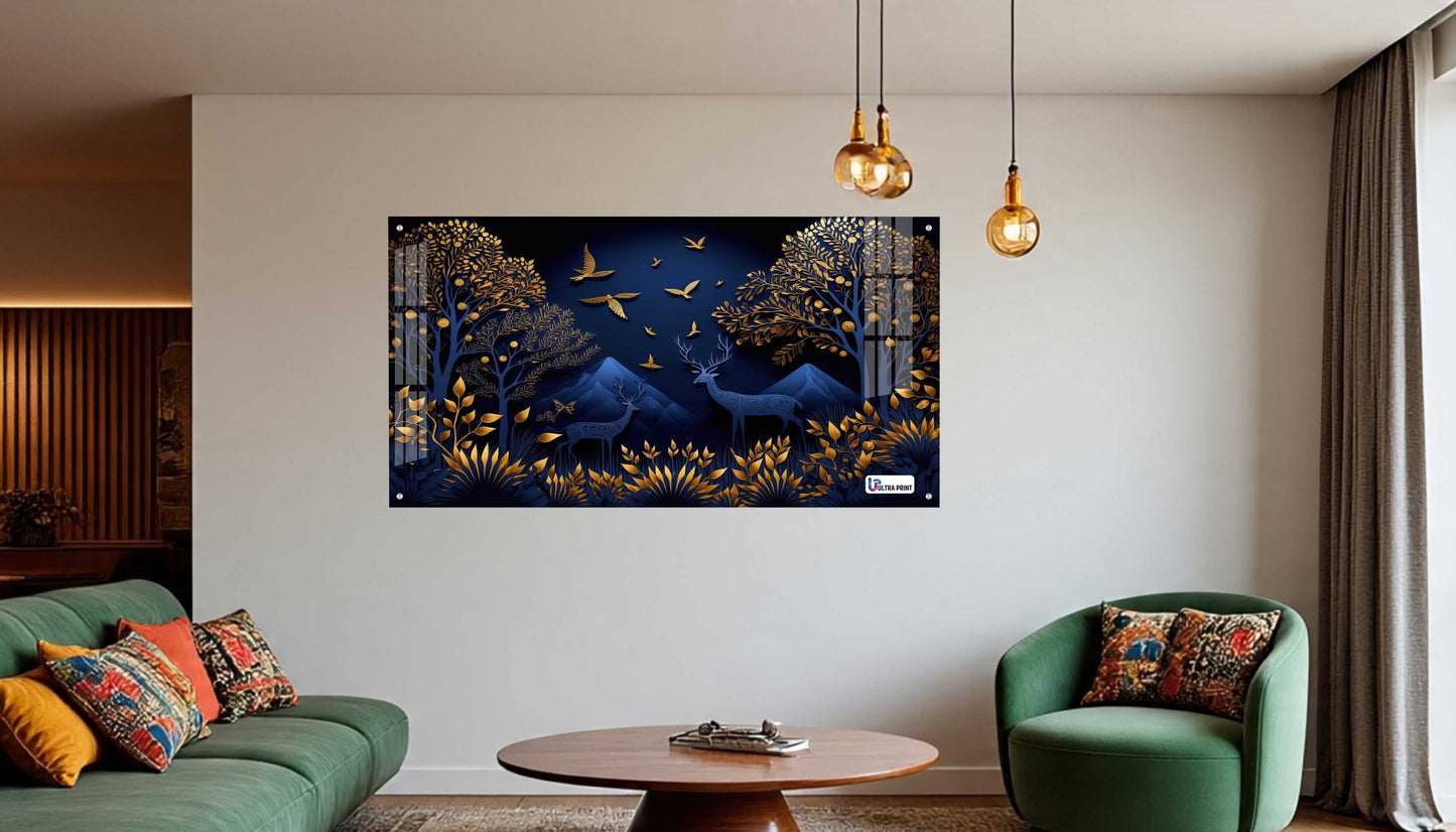 Midnight Blue Deer Landscape Acrylic Wall Art