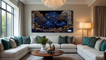 Midnight Blue Deer Landscape Acrylic Wall Art
