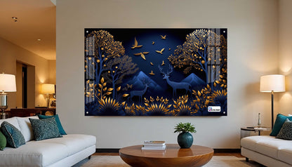 Midnight Blue Deer Landscape Acrylic Wall Art