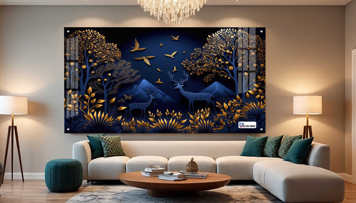 Midnight Blue Deer Landscape Acrylic Wall Art