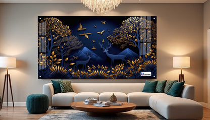 Midnight Blue Deer Landscape Acrylic Wall Art