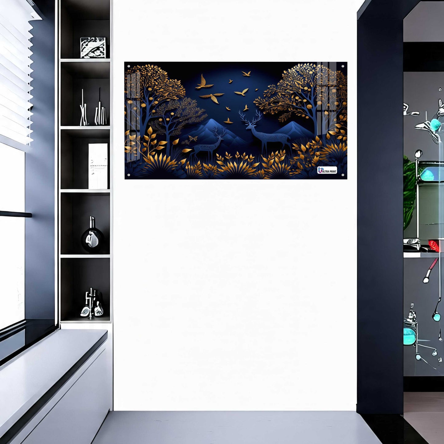 Midnight Blue Deer Landscape Acrylic Wall Art